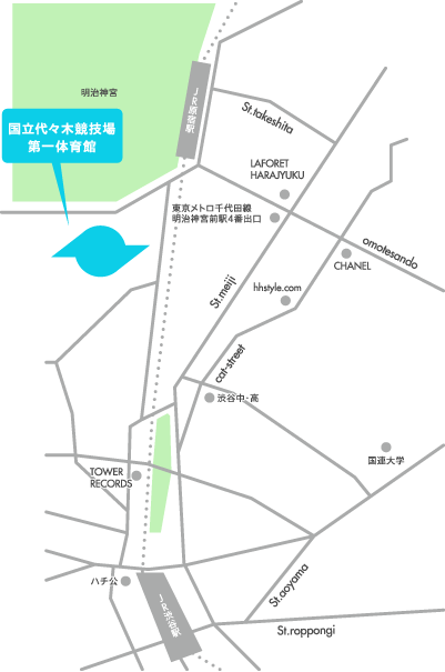 国立代々木競技場 第一体育館への地図